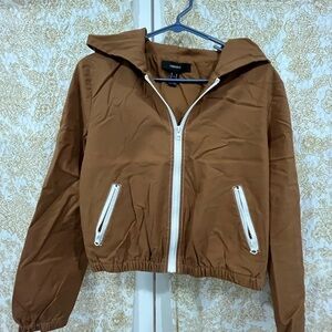 Forever 21 Tan Bomber Jacket with White Zippers
